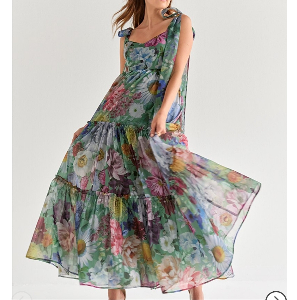 Alahna Tie Strap Sage Floral Maxi Dress